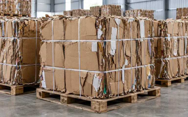 Thùng carton và lõi giấy được ép thành kiện khô