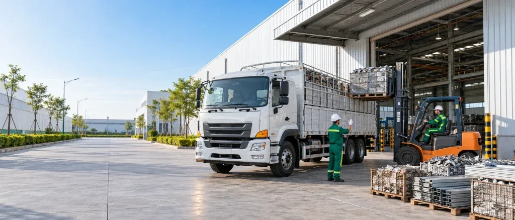 Xe và nhân viên điều phối thu gom phế liệu tại nhà xưởng