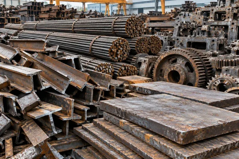 Thép hình, thép tấm và phế liệu máy móc đã phân loại